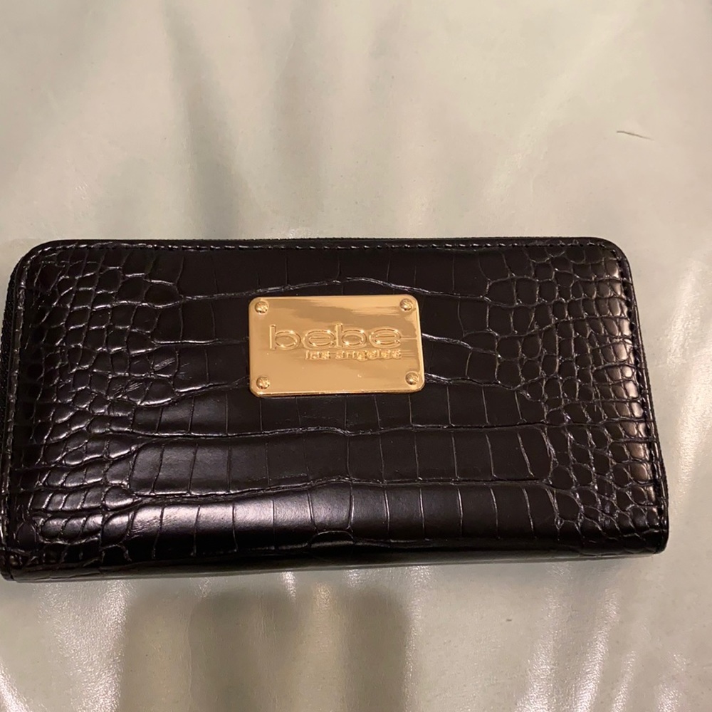 Bebe Natalie Black Zip Around Wallet